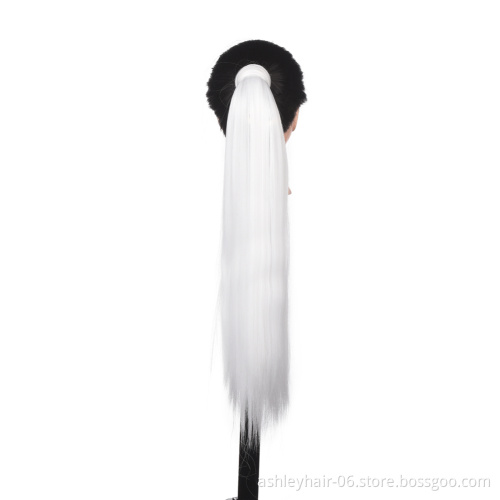 Factory wholesale synthetic 26" 66cm wrap around ponytail pony tails straight instant wrap extensions yaki ponytail hair